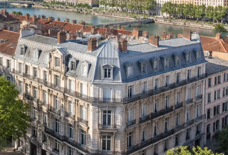Immeubles anciens rénovés au bord d'une avenue arborée